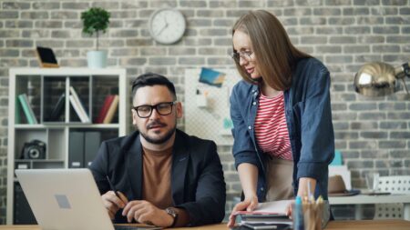 Employee responding confidently to a backhanded compliment at work